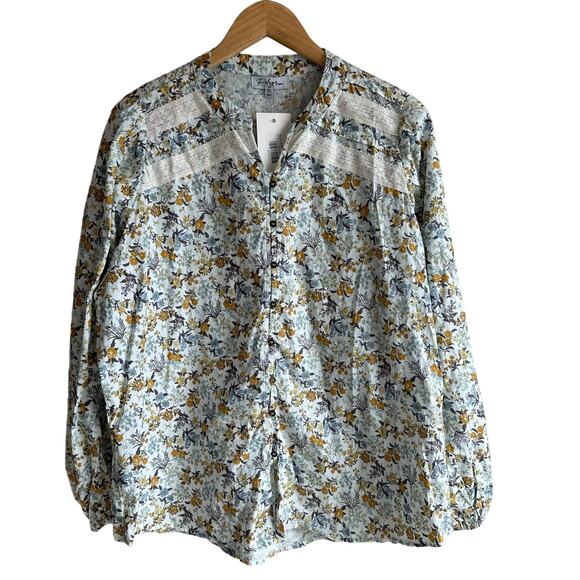 Polagram Then it Did Cotton Button Front Long Sleeve Floral Blouse 1XL - Picture 2 of 11